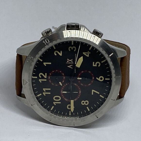 Armani Exchange AX1755 Men's Brown Leather Analog Black Dial Quartz Watch JK238 - Picture 7 of 12